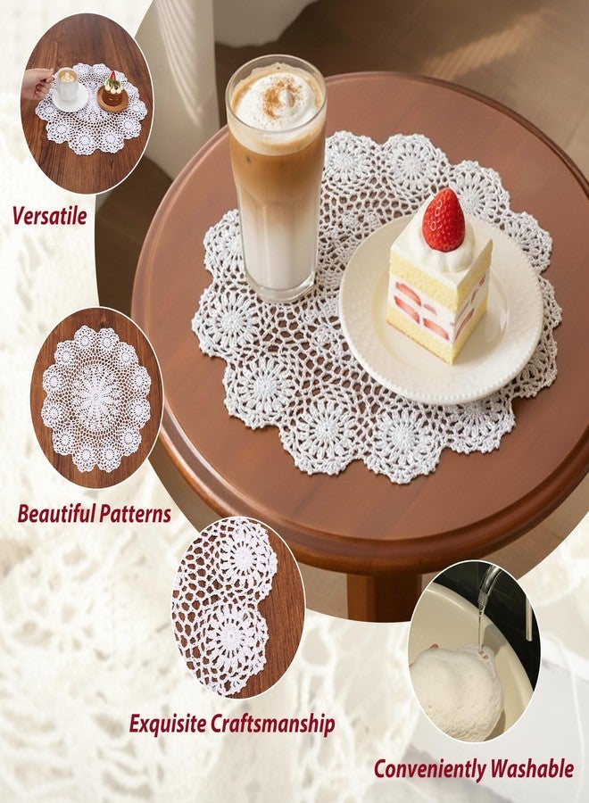 كيلوفلاي مجموعة مفارش طاولة دائرية من الدانتيل القطني المصنوع يدويًا من كيلوفلاي [مجموعة من 4 قطع]، لون لوتس، أبيض - Image 4