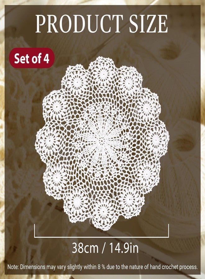 كيلوفلاي مجموعة مفارش طاولة دائرية من الدانتيل القطني المصنوع يدويًا من كيلوفلاي [مجموعة من 4 قطع]، لون لوتس، أبيض - Image 3