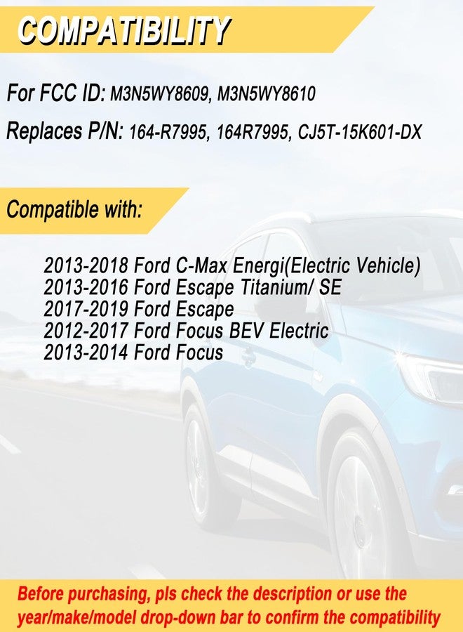 Vurkcy Key Fob Replacement for Ford Escape Focus SE Titanium BEV C-max ENERGI 2013-2019, Proximity Smart Keyless Entry Remote Control Start Key Fob, M3N5WY8609, 164-R7995 - Image 2