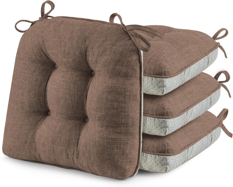 puredown ® Chair Cushions for Dining Chairs, Tufted Memory Foam Chair Pads with Non-Slip Backing, Kitchen Seat Cushions with Ties, Washable Seat Pad Set of 4, 15.5" x 15.5" x 4", Coffee - Image 1