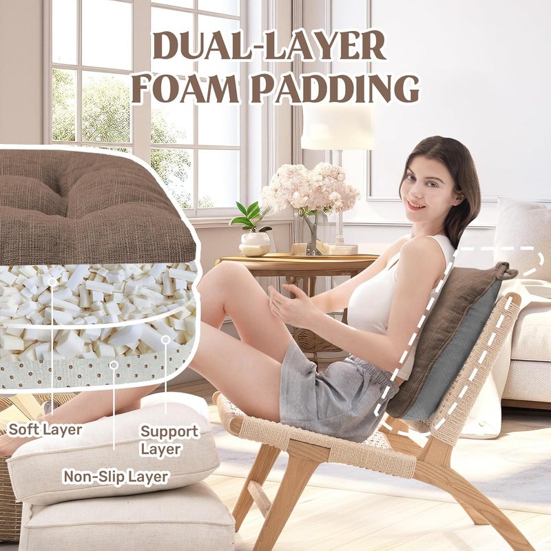 puredown ® Chair Cushions for Dining Chairs, Tufted Memory Foam Chair Pads with Non-Slip Backing, Kitchen Seat Cushions with Ties, Washable Seat Pad Set of 4, 15.5" x 15.5" x 4", Coffee - Image 3