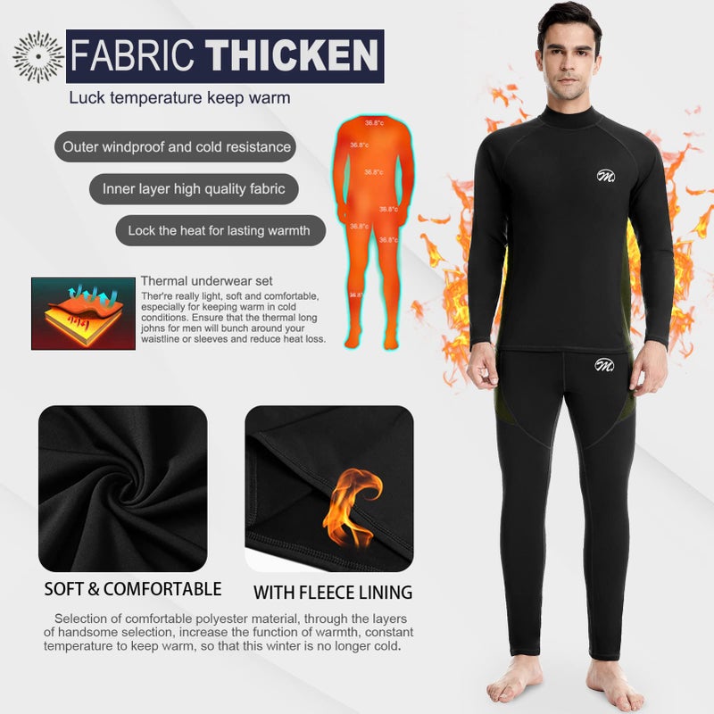 MEETWEE Men's Thermal Underwear Set, Winter Ski Gear Fleece Lined Long Johns Base Layer Warm Top & Bottom for Skiing Black - Image 3