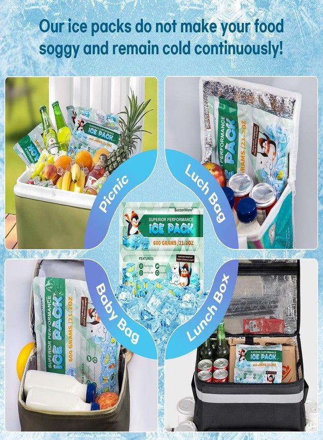 SuccorWare 5 Packs Reusable Ice Packs for Lunch Boxes - 12+ Hour Cooling Ice Gel Pack for Camping, Beach, Office - Ice Packs for Cooler Bag, Cooler Backpacks (600 Grams) - Image 3