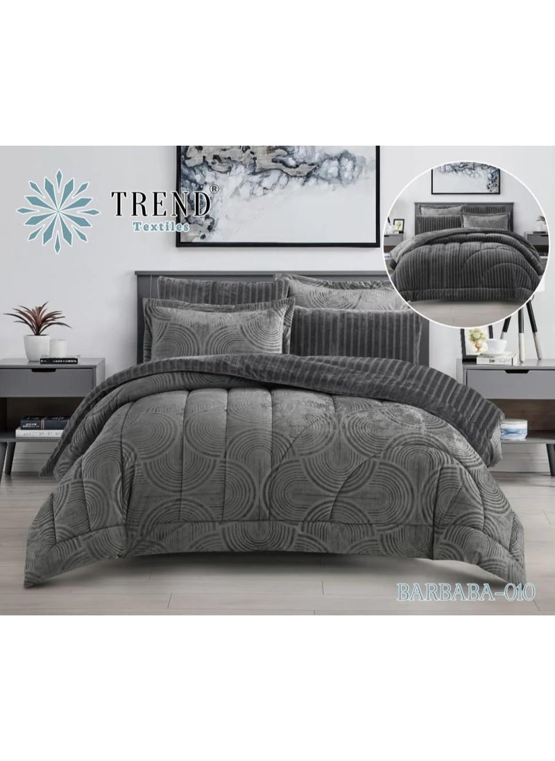 CAPITAL VIP Winter Velvet Grey Bedspread Set for Two, 6 Pieces 