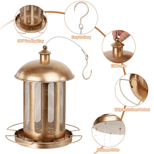 IWNTWY Bird Feeder, Large Capacity Bird Feeders for Outdoor Hanging, Heavy Duty Metal Wild Birdfeeder for Outside Garden Yard Decor, Retro Lantern Shape - Image 3