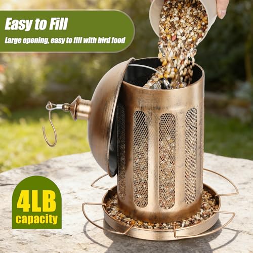 IWNTWY Bird Feeder, Large Capacity Bird Feeders for Outdoor Hanging, Heavy Duty Metal Wild Birdfeeder for Outside Garden Yard Decor, Retro Lantern Shape - Image 4