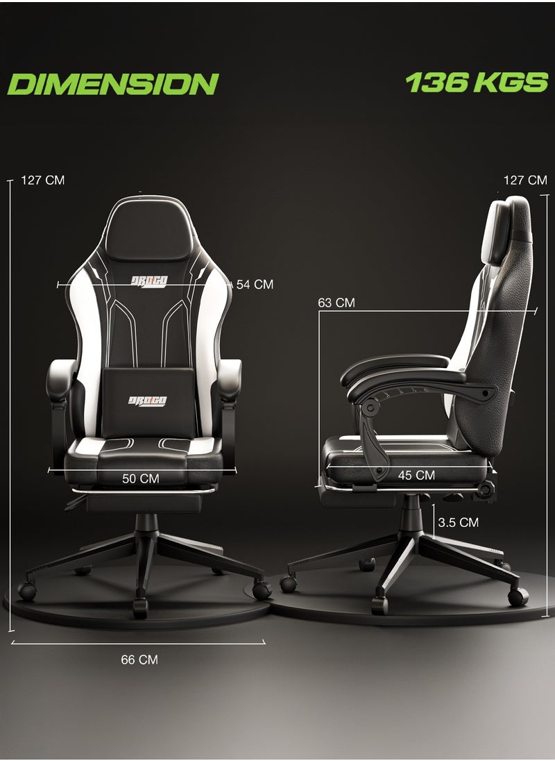 DROGO Onyx Premium Ergonomic Gaming Chair, Video Game Chair with Linkage Armrest, Footrest & Adjustable Seat Computer Chair with PU Leather, Head & Massager Lumbar Pillow Home & Office Chair with Recline Black White  - Image 4