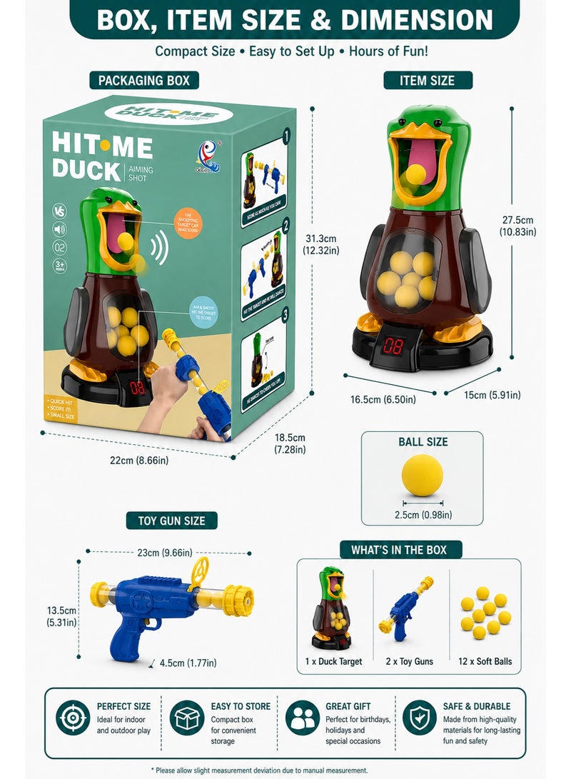 Electronic Duck Shooting Target Game with 2 Foam Ball Blaster Guns 12 Soft Balls LED Score Display Sound Effects and Moving Duck Target for Kids Indoor Outdoor Toy Game - Image 2