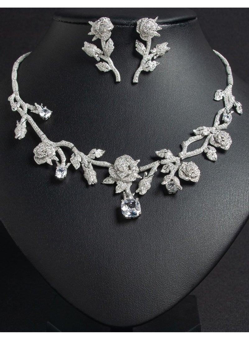 Mark Fairwhale Two Piece Set Of High-End Flower Bridal Necklace Earrings 