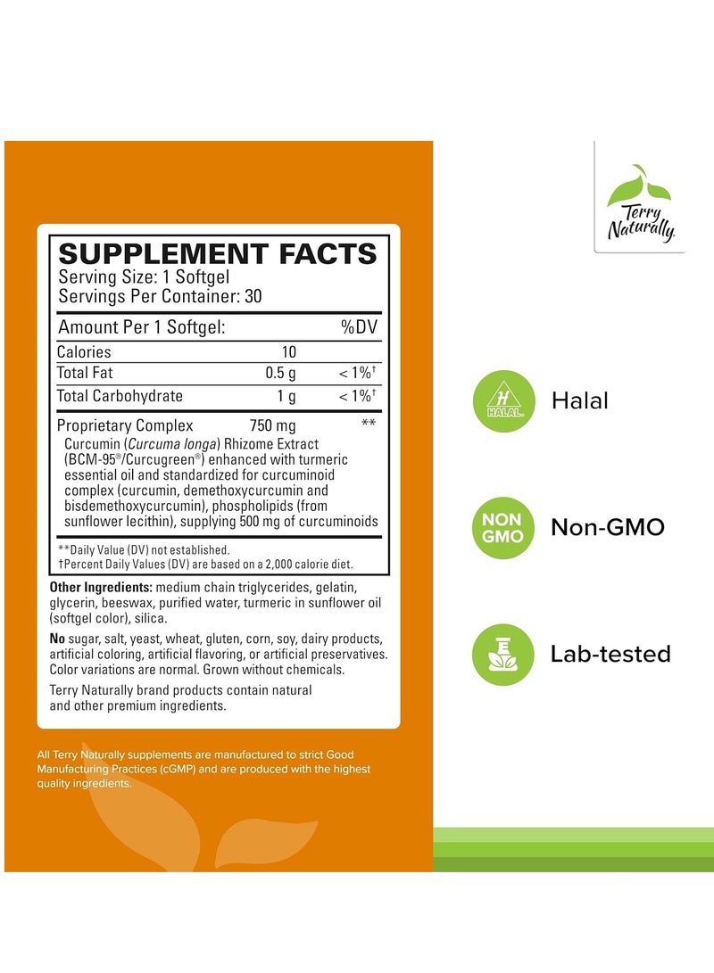 Terry Naturally CuraMed 750mg - Antioxidant Supplement for Brain u0026 Heart Health Support - Dietary Supplement with High-Potency Curcumin Complex - Kidney, Liver u0026 Immune Health Support - 30 Softgels  - Image 2