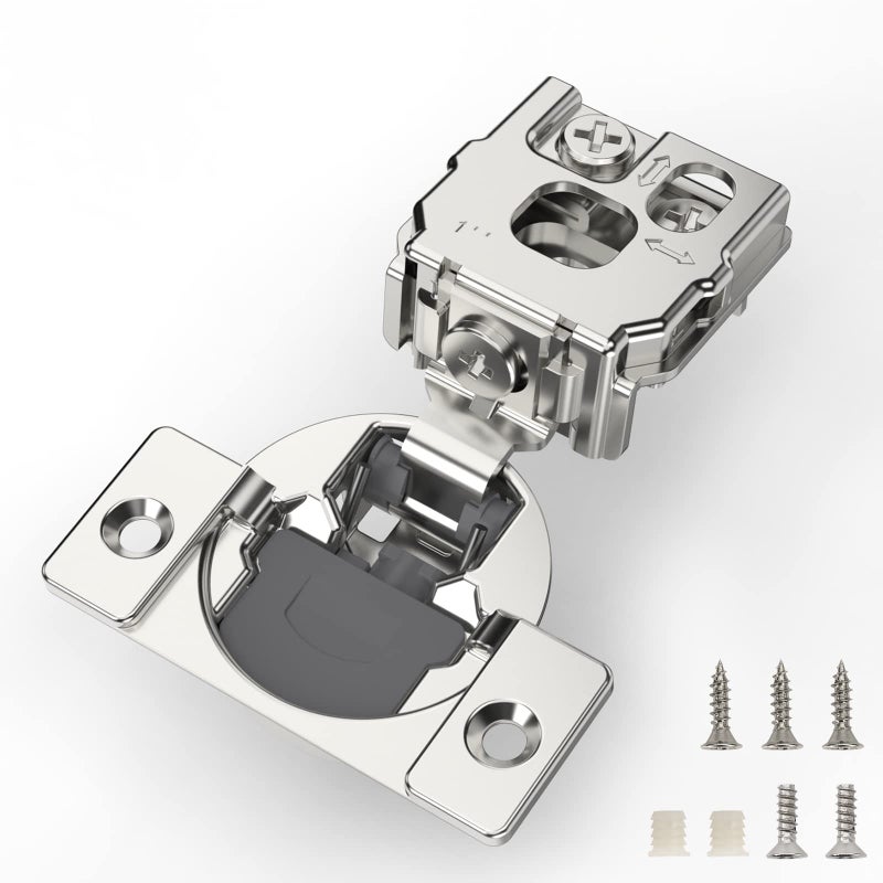 Furniware 50 Pieces 1 inch Overlay Soft Close Cabinet Hinges for Face Frame Cabinet Stainless Steel 105 Opening Angle Concealed Self Closing Door Hinges 3 Way Adjustment