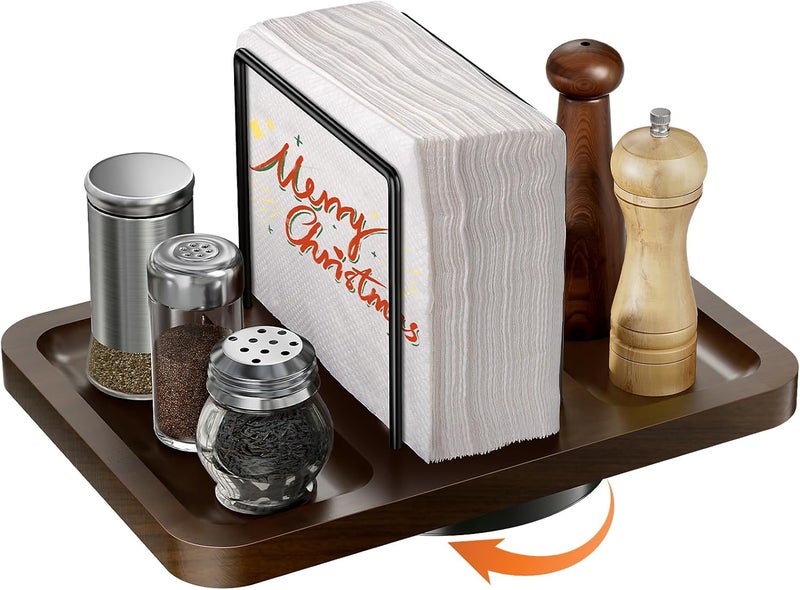 Gomyrod Napkin Holder for Table, Rotating Metal Napkin Dispenser with Salt and Pepper Shakers Caddy Standing Paper Towel Holder for Bathroom Kitchen Dining Table Decor Not Including Shakers - Image 1
