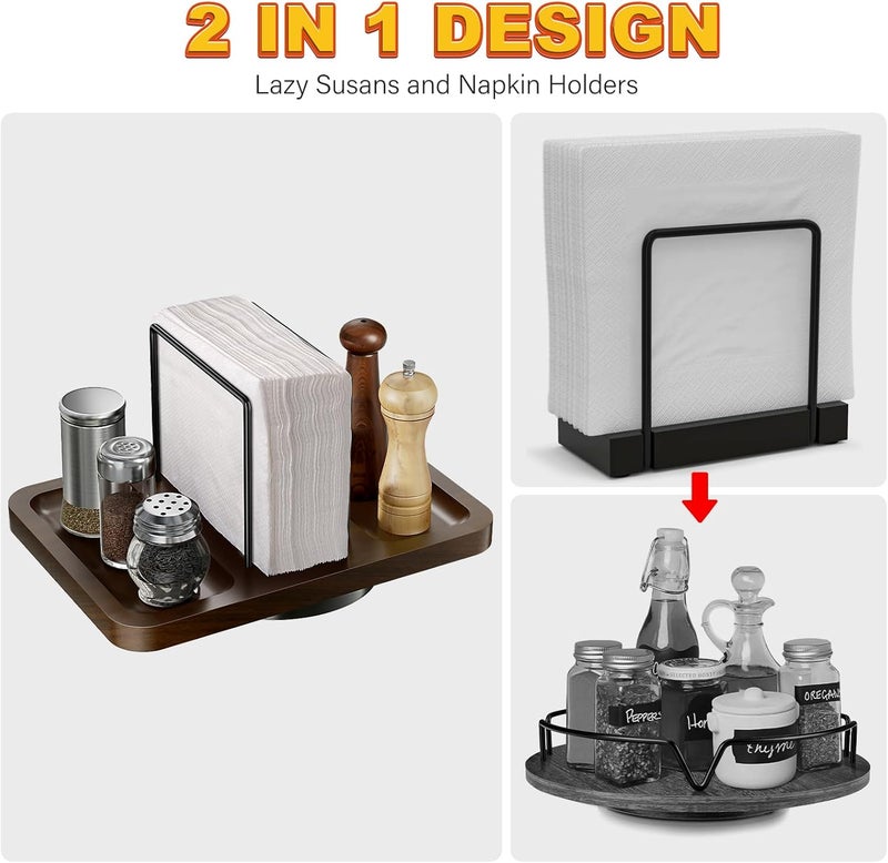 Gomyrod Napkin Holder for Table, Rotating Metal Napkin Dispenser with Salt and Pepper Shakers Caddy Standing Paper Towel Holder for Bathroom Kitchen Dining Table Decor Not Including Shakers - Image 3
