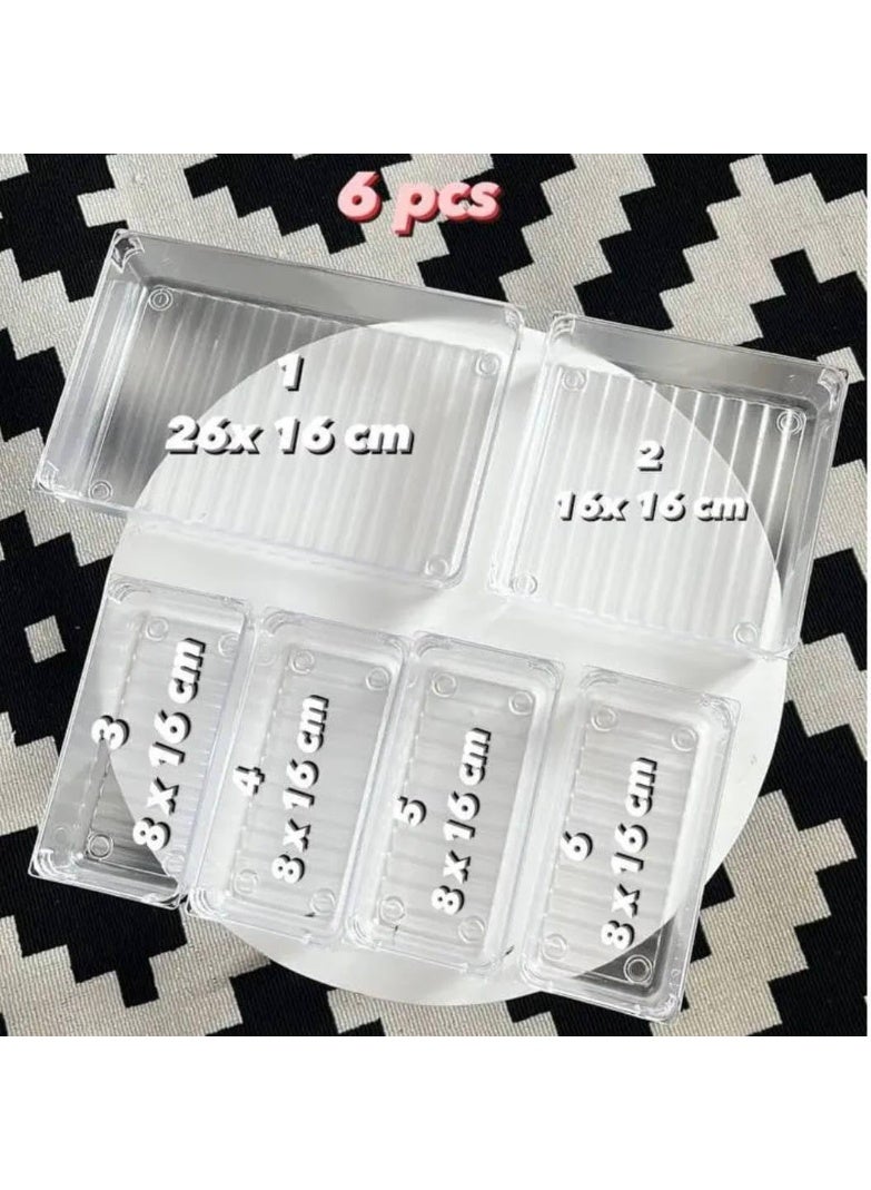 6-Piece Acrylic Storage Box Drawer Organizer Space Saving Set for Office Desk Cabinet - Clear - 7226