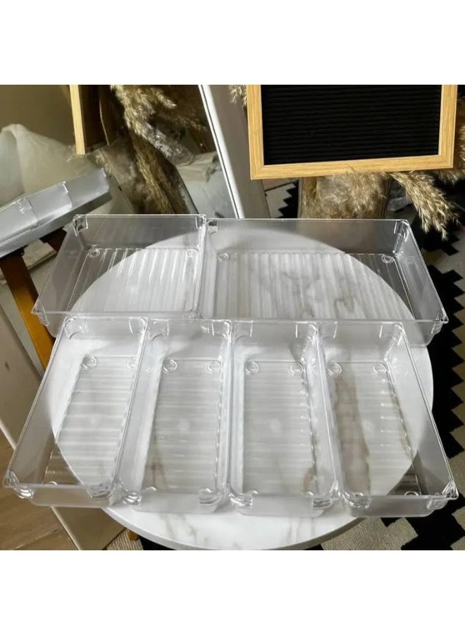 مجموعة مكونة 6 قطع من منظم أدراج صندوق تخزين اكليريك موفر للمساحة مناسب لخزانة أدوات المكتب والمطبخ وللاستخدمات المتعددة- شفاف-7226 - Image 4