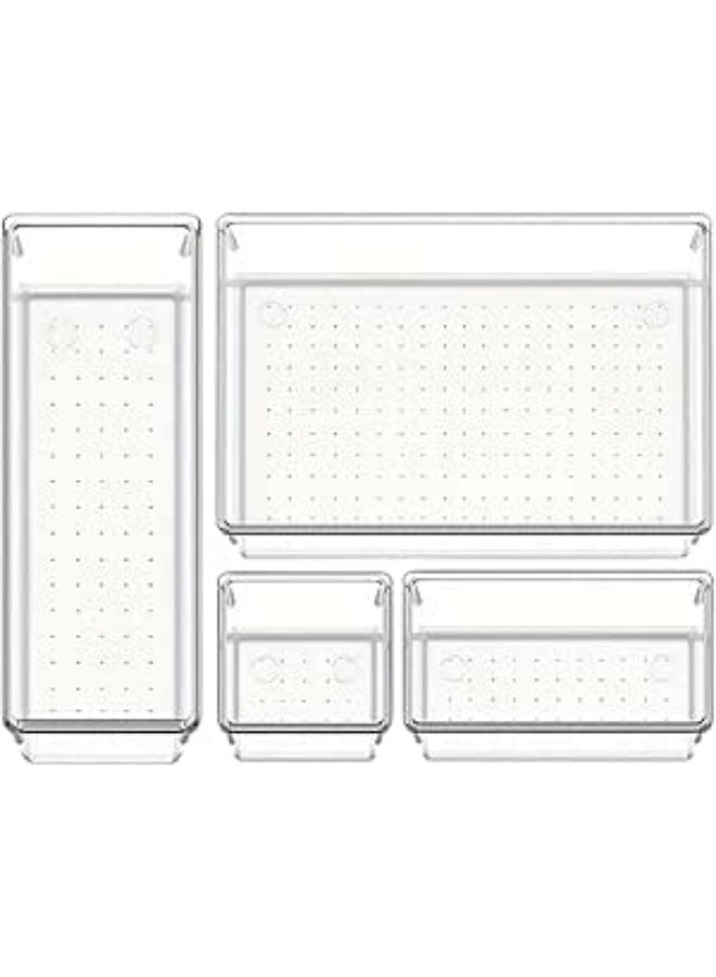 مجموعة مكونة 6 قطع من منظم أدراج صندوق تخزين اكليريك موفر للمساحة مناسب لخزانة أدوات المكتب والمطبخ وللاستخدمات المتعددة- شفاف-7226 - Image 2