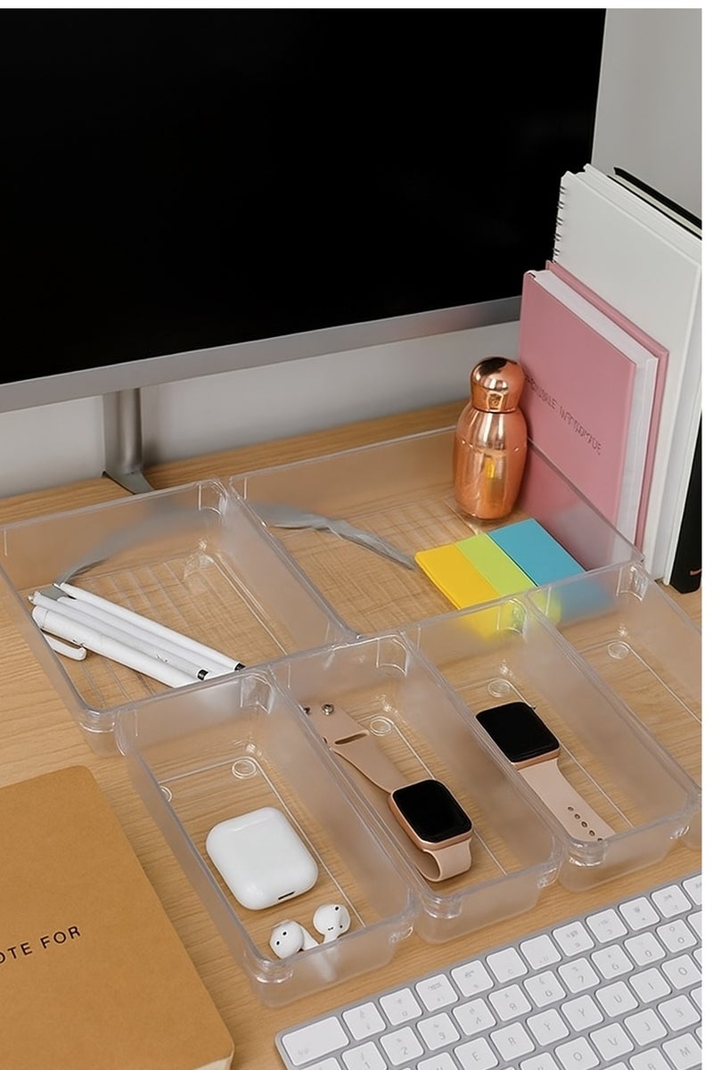 مجموعة مكونة 6 قطع من منظم أدراج صندوق تخزين اكليريك موفر للمساحة مناسب لخزانة أدوات المكتب والمطبخ وللاستخدمات المتعددة- شفاف-7226 - Image 3