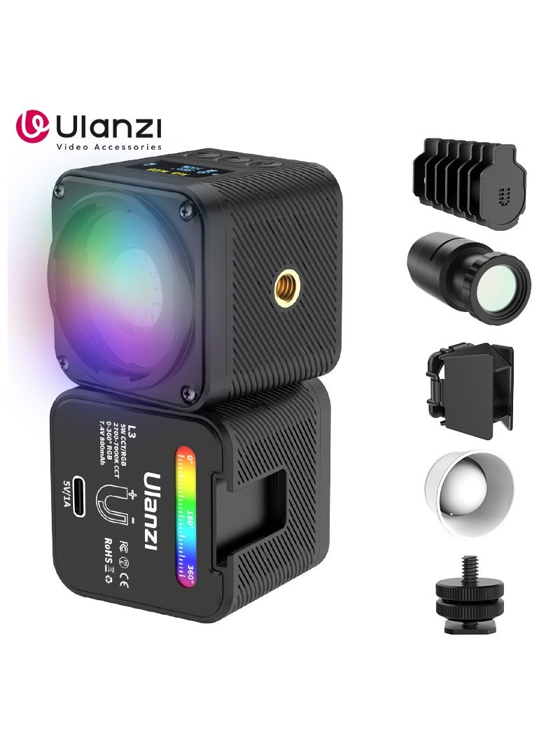 Ulanzi L2 RGB Mini COB Video Camera, Light Dimmable, 360° Full-Color Light, with Diffuser Honeycomb Photography, for DSLR Camera  - Image 1