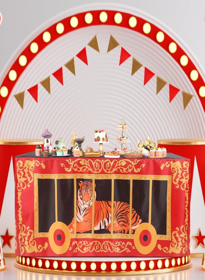 Oudain 6ft Carnival Party Decorations Circus Theme Birthday Party Supplies Circus Themed Tablecloth Washable Fabric Polyester Rectangle Animal Table Cover Protector for Birthday Baby Shower - Image 4