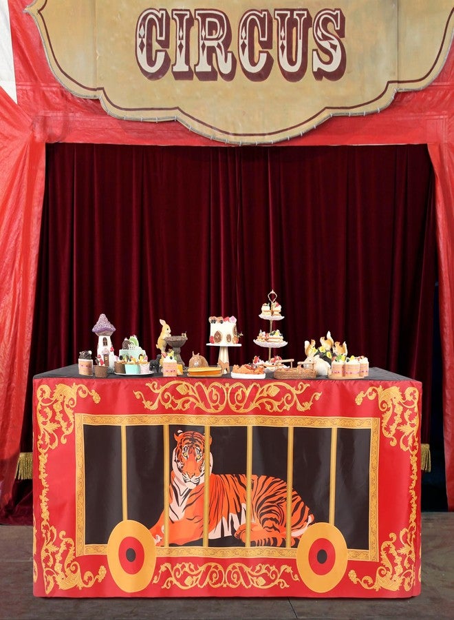 Oudain 6ft Carnival Party Decorations Circus Theme Birthday Party Supplies Circus Themed Tablecloth Washable Fabric Polyester Rectangle Animal Table Cover Protector for Birthday Baby Shower - Image 5