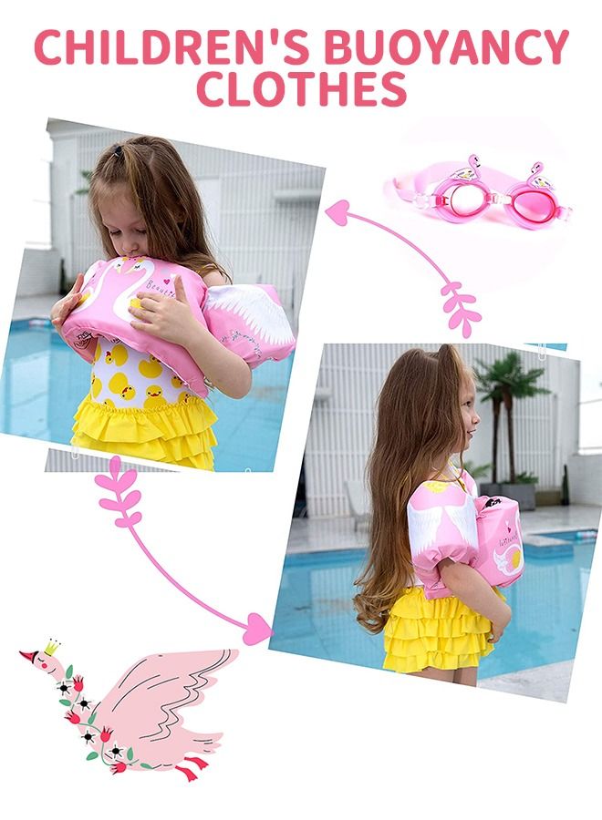 GROIC 2 PCS Kids Swim Vest Goggles, Jumper Jackets, Life Arm Floats for Weighing from 30 to 55 lbs, Children Training Jacket and Anti Fog Swimming Goggles - Image 3