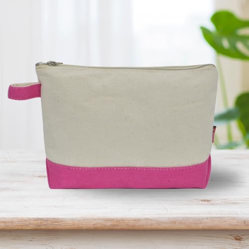 NGIL Jute/Canvas Large Travel DYI Cosmetic Bag Pouch for Women Multipurpose Travel Toiletry Pouch, Personalized Makeup Bag, Best Friend Gift, Bridesmaid Gift Ideas (Jute-Hot Pink) - Image 4