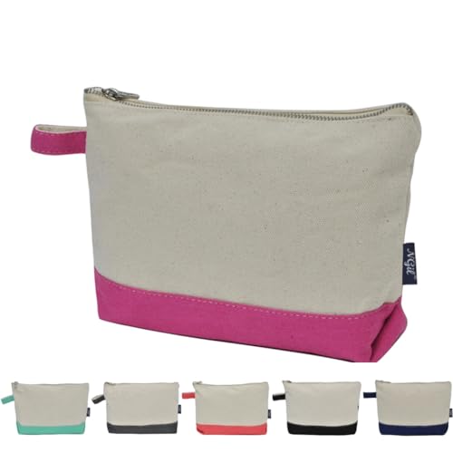 NGIL Jute/Canvas Large Travel DYI Cosmetic Bag Pouch for Women Multipurpose Travel Toiletry Pouch, Personalized Makeup Bag, Best Friend Gift, Bridesmaid Gift Ideas (Jute-Hot Pink) - Image 1