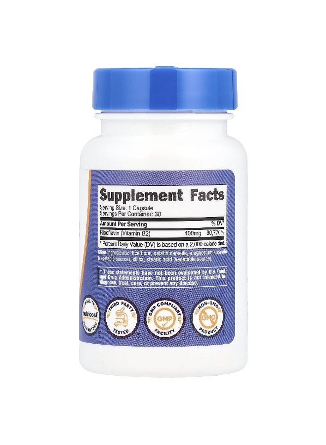 Nutricost نوتريكوست، فيتامين ب2، 400 ملغ، 30 كبسولة - Image 2