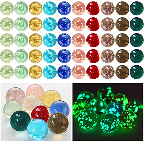 Skylety 50 Pieces Marbles Glow in the Dark Handmade Glass Marbles Colorful Glass Marble for Boys and Girls Marble Games DIY and Home Decoration 10 Colors - Image 1