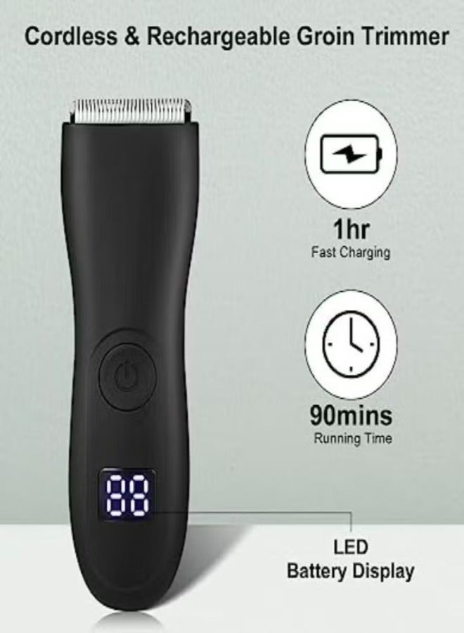 Electric Body Trimmer for Men – Cordless Groin Groomer Ball Trimmer Shaver with LED, Waterproof Wet & Dry Male Hygiene Razor Mens Pubic Hair Trimmer, Replaceable Ceramic Blade Heads - Image 1