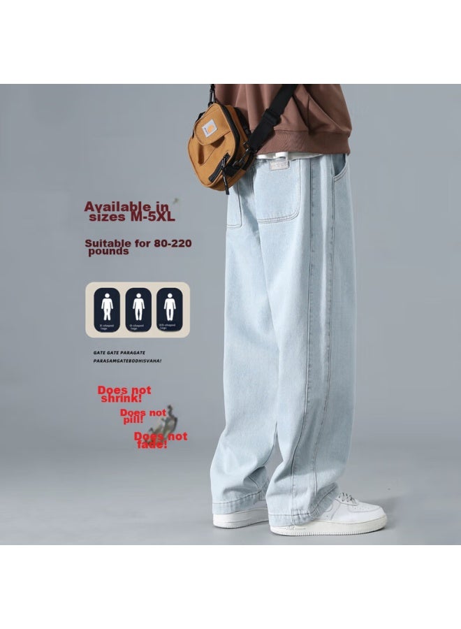 Dingfengbaoluo American-style Stone-washed Straight-leg Jeans, Spring And Summer Trendy Brand, Large Size, Loose Wide-leg Pants For Men, Ds61 Black XL - Image 2