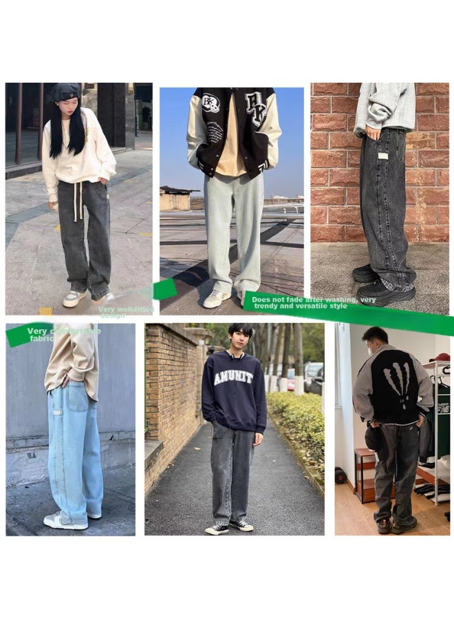 Dingfengbaoluo American-style Stone-washed Straight-leg Jeans, Spring And Summer Trendy Brand, Large Size, Loose Wide-leg Pants For Men, Ds61 Black XL - Image 4
