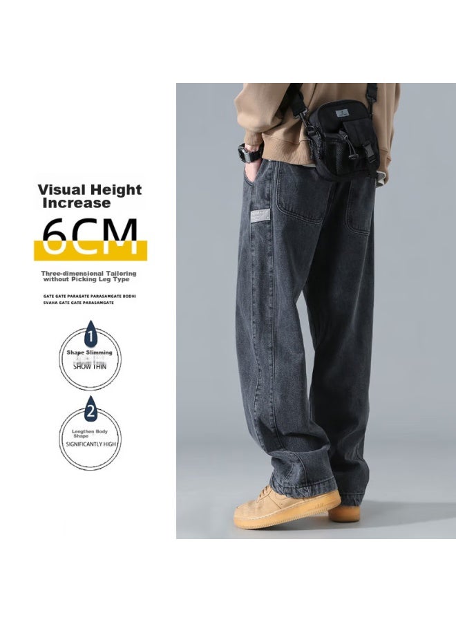 Dingfengbaoluo American-style Stone-washed Straight-leg Jeans, Spring And Summer Trendy Brand, Large Size, Loose Wide-leg Pants For Men, Ds61 Black XL - Image 3