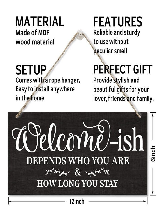 Razpah Funny Welcome-ish Hanging Wooden Plaque Decor Sign Outdoor, Welcome Sign for Front Door Printed Wood Plaque, Country Wall Decor Sign Gift, Rustic Farmhouse Wall Decor For Porch Décor 12" x 6" - Image 3