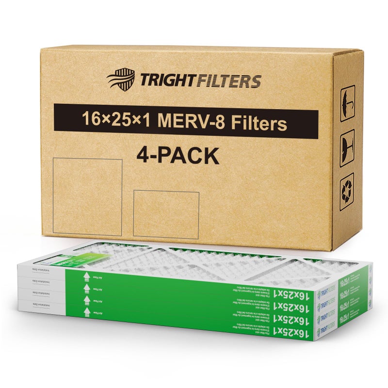 TRIGHTFILTERS 16x25x1 Air Filter 4 Pack, MERV 8 Pleated Dust Defense Air Filters Replacement Air Conditioner HVAC AC Furnace Filter, Durable and Lightweight - Image 1