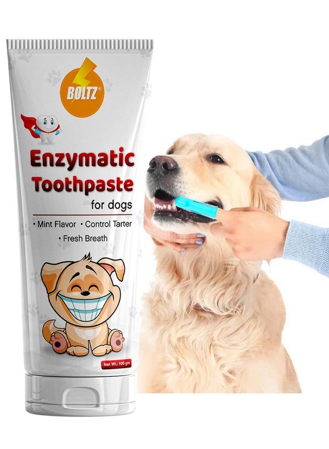 Boltze معجون أسنان إنزيمي للكلاب (100 جرام) للعناية بالفم وصحة الفم، نفس منعش، مزيل للبلاك، مناسب لجميع الأعمار للكلاب والجراء، تنظيف الأسنان، بنكهة النعناع (معجون أسنان) - Image 1