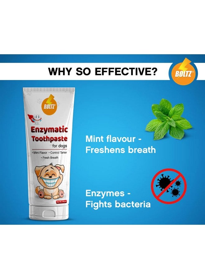 Boltze معجون أسنان إنزيمي للكلاب (100 جرام) للعناية بالفم وصحة الفم، نفس منعش، مزيل للبلاك، مناسب لجميع الأعمار للكلاب والجراء، تنظيف الأسنان، بنكهة النعناع (معجون أسنان) - Image 3