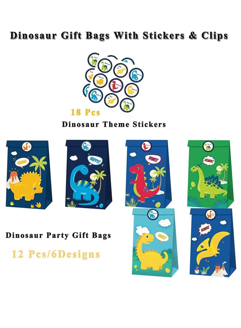 Soofam 12 Pack Dinosaur Party Favor Bags, Dinosaur Gift Bags for Kids Birthday, Dino Goodie Candy Treat Bags for Boys Girls Dinosaur Birthday Party Supplies (12 Pcs Dinosaur Party Favor Bags) - Image 1