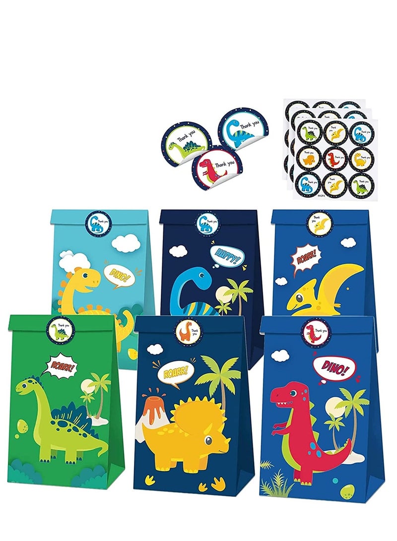 Soofam 12 Pack Dinosaur Party Favor Bags, Dinosaur Gift Bags for Kids Birthday, Dino Goodie Candy Treat Bags for Boys Girls Dinosaur Birthday Party Supplies (12 Pcs Dinosaur Party Favor Bags) - Image 2