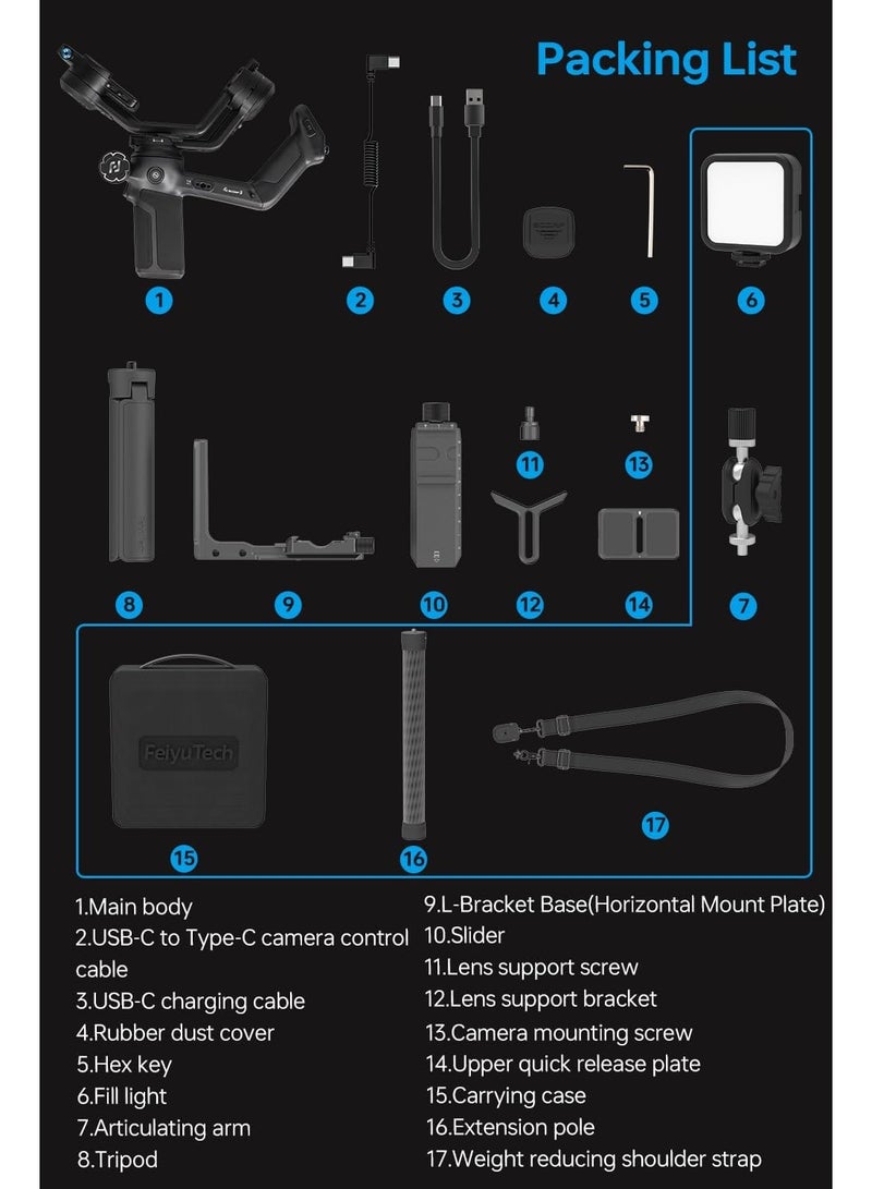 FeiyuTech SCORP 3 [Kit] Gimbal Stabilizer for Canon/Sony/Nikon/Fujifilm – 7.72lbs Payload, Detachable Handle, Built-in AI Tracking, Native Vertical Shooting, Professional Video Stabilizer with Case - Image 2