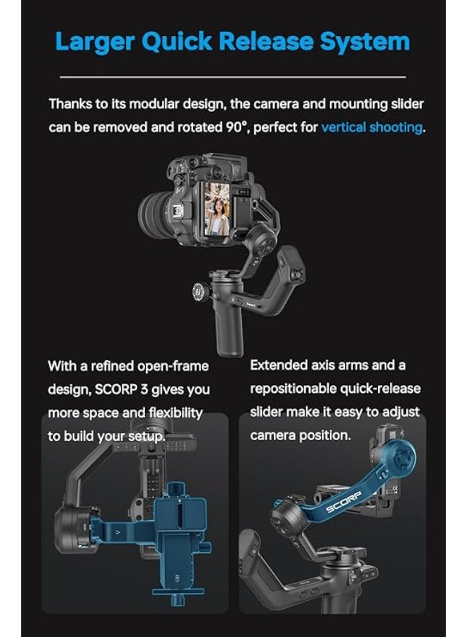 FeiyuTech SCORP 3 [Kit] Gimbal Stabilizer for Canon/Sony/Nikon/Fujifilm – 7.72lbs Payload, Detachable Handle, Built-in AI Tracking, Native Vertical Shooting, Professional Video Stabilizer with Case - Image 5