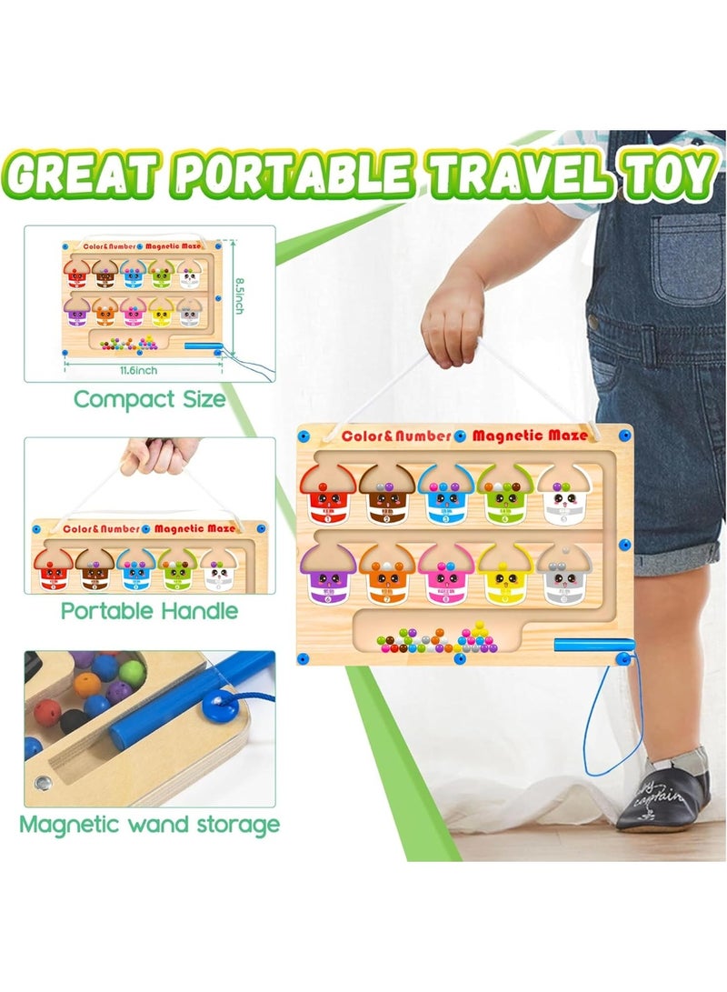 ARGT متاهة الألوان والأرقام المغناطيسية - ألعاب خشبية مونتيسوري للأطفال من 3 سنوات فما فوق - ألغاز لوح مغناطيسي تعليمية، العد، المطابقة، تعلم المهارات الحركية الدقيقة، أنشطة للأطفال الصغار - Image 3