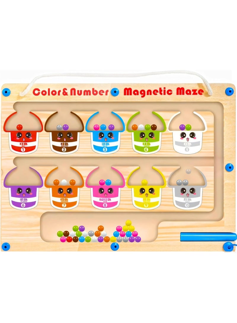 ARGT متاهة الألوان والأرقام المغناطيسية - ألعاب خشبية مونتيسوري للأطفال من 3 سنوات فما فوق - ألغاز لوح مغناطيسي تعليمية، العد، المطابقة، تعلم المهارات الحركية الدقيقة، أنشطة للأطفال الصغار - Image 1
