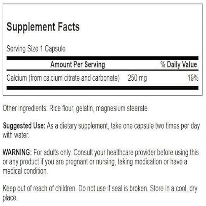 Swanson Calcium Citrate Complex Bone Muscle Nerve Health Blood Pressure Support Mineral Supplement 250 mg Calcium (from Citrate & Carbonate) 100 Capsules - Image 2