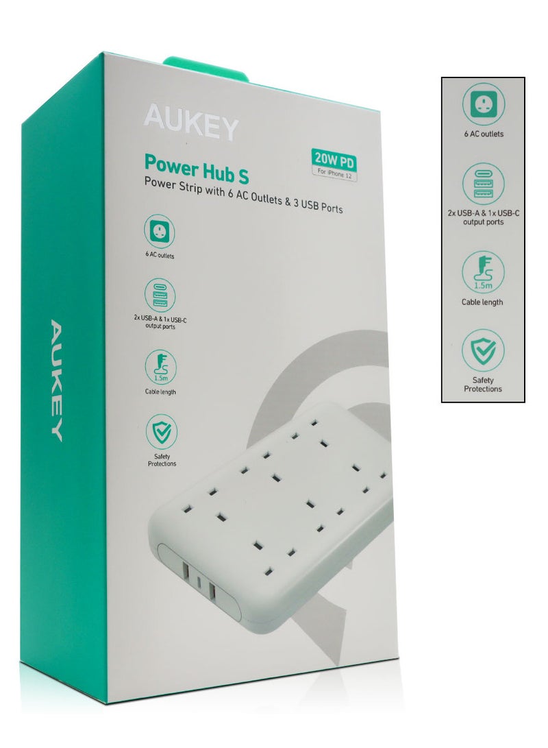 Aukey Power extension 6plug 2USB 1type-c