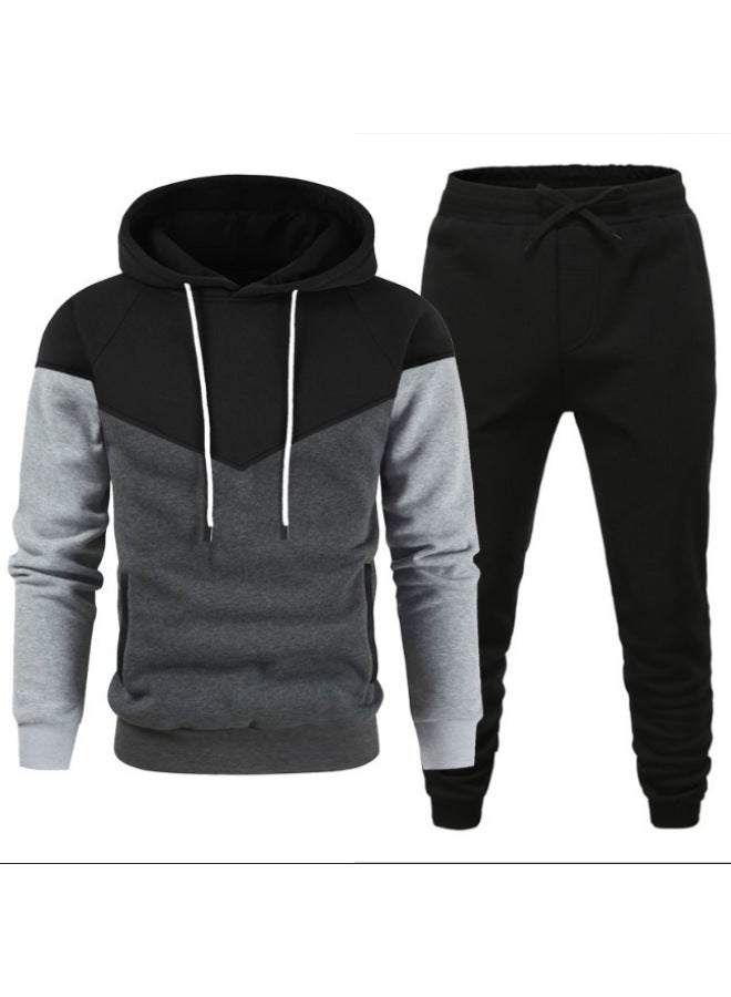 نيو هودي جديد للرجال مجموعة شبابية عصرية رياضية عادية بألوان متباينة مع قلنسوة - Image 1