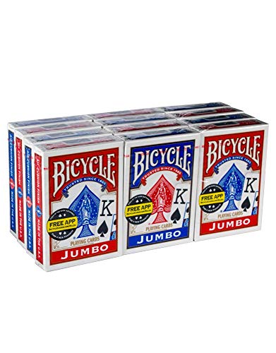 Bicycle Poker Standard Size Jumbo Face Index Playing Cards BlueRed 12 Piece - Image 1