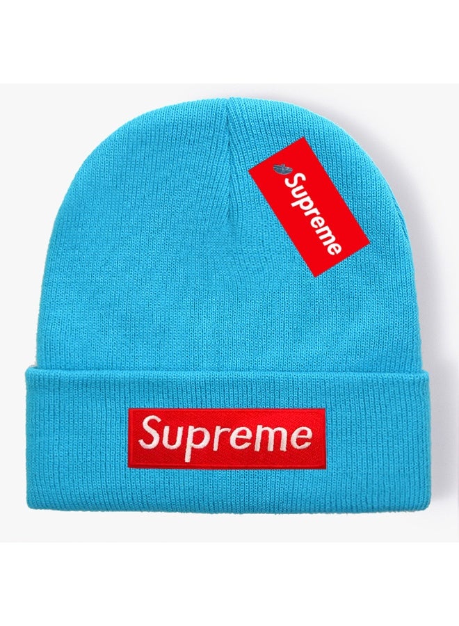 Supreme Red Box Logo Rib Knit Beanie (Turquoise)