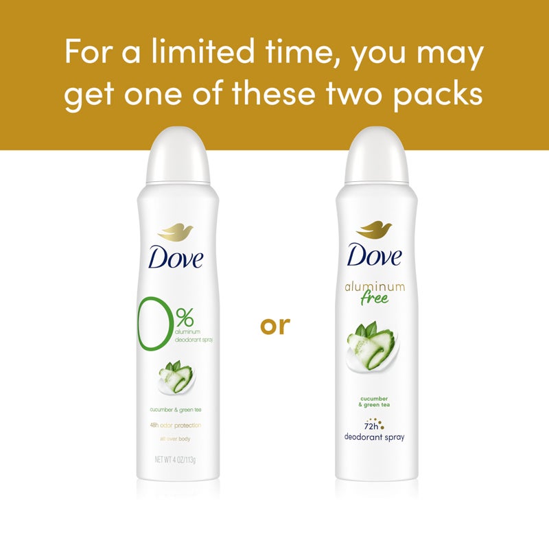 Dove بخاخ مزيل العرق خالي من الألمنيوم من دوف للنساء 3 عبوات خيار وشاي أخضر حماية من الروائح لمدة 72 ساعة 4 أونصات - Image 3