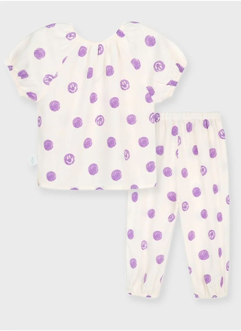 Balabala Kids Smiley Print Top + Sweatpants Set